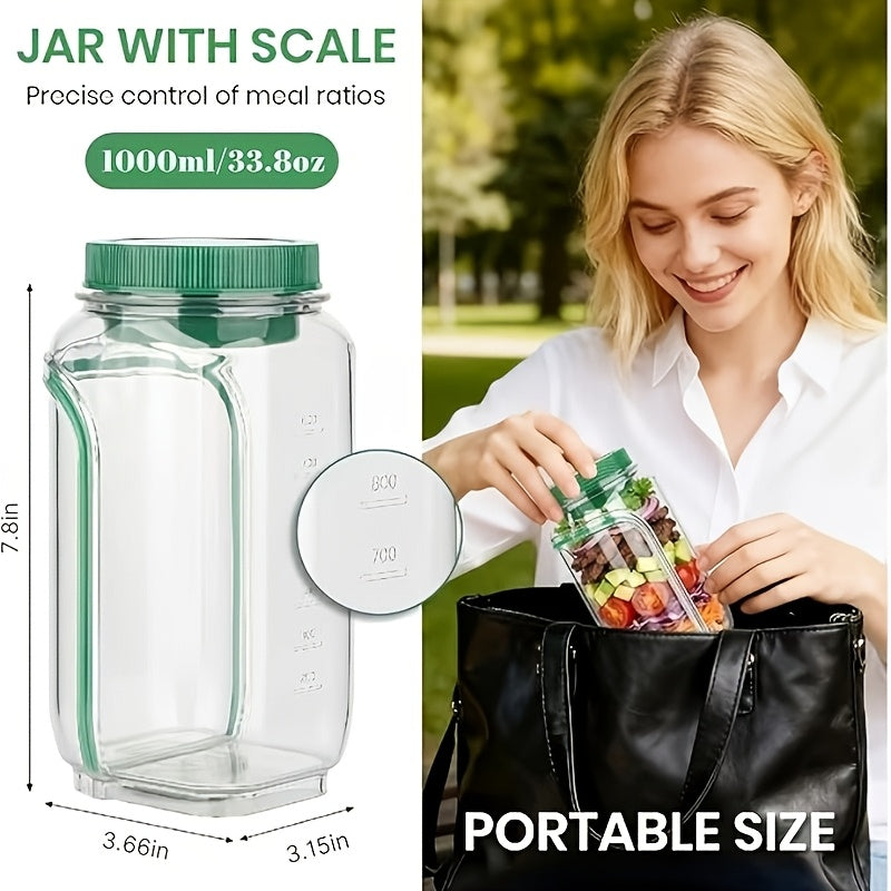Salad Jar with Side Opening & Dressing Cup – Mason Jar Salad Container with Upgraded Lock, Leak-Proof Lunch Box for Meal Prep, Portable for Travel, Office & Home, Includes Disposable Spoon