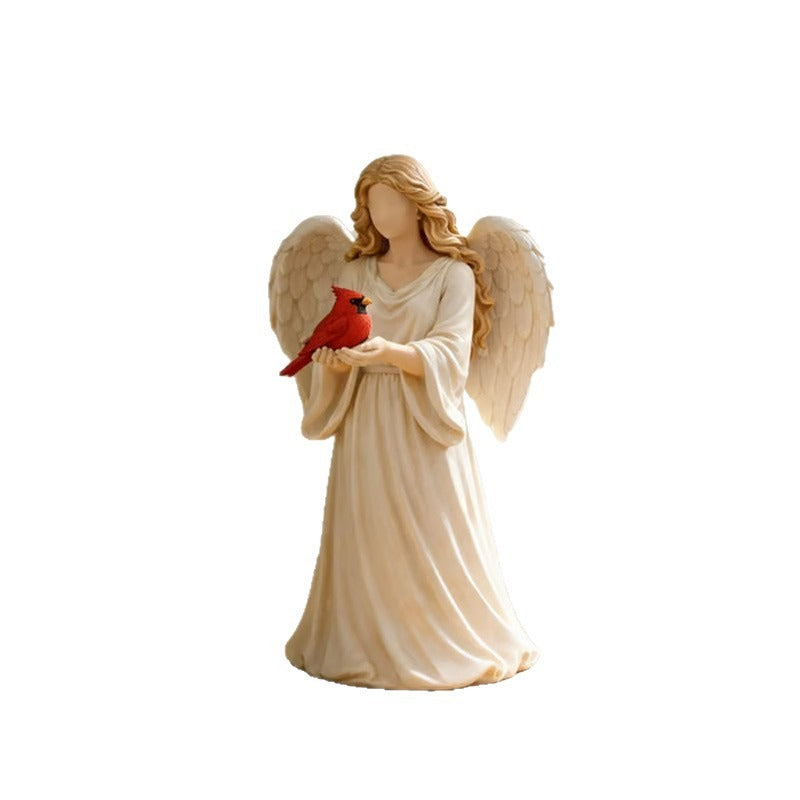 Red Bird & Angel Resin Desktop Ornament Decorative Figurine – Creative Sculpture Statue for Living Room, Entryway & Office Decor, Thoughtful Commemorative Gift