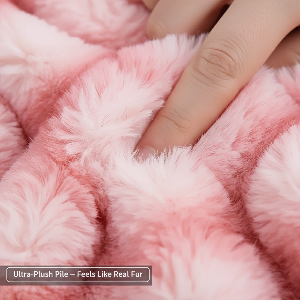 Luxury Faux Rabbit Fur Throw Blanket – Super Soft Plush Warm Blanket for Couch Bed Office Travel, 4 Colors, Throw Twin Queen King, All-Season Gift