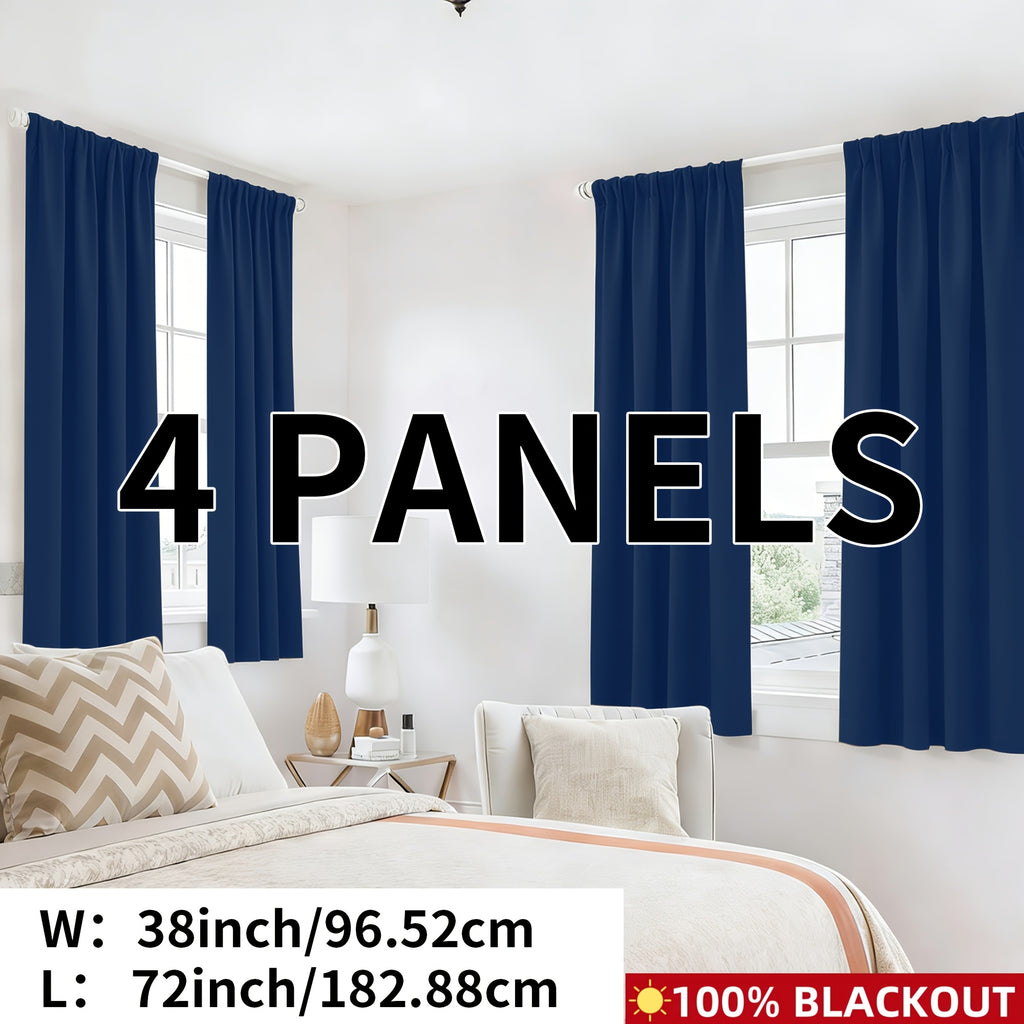 Blackout Curtains Rod Pocket 4-Panel Solid Color Lightweight Matte Drapes | 100% Light Blocking Window Curtains for Bedroom Living Room, 9 Colors 5 Sizes