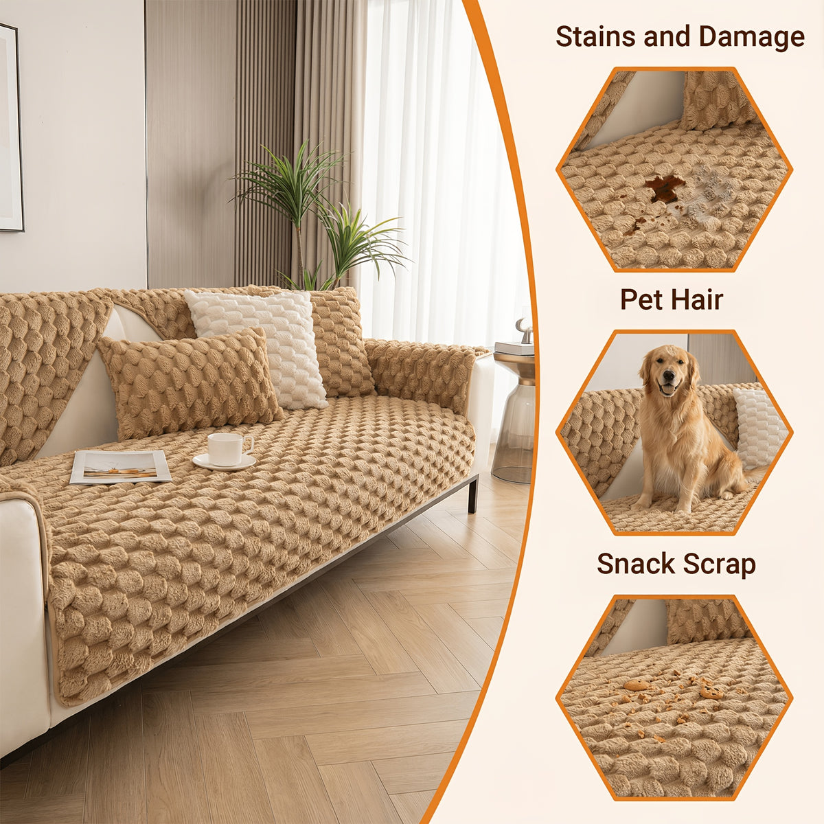 Thickened Honeycomb Velvet Sofa Seat Cover – Solid Color Minimalist Non-Slip Pet-Friendly Cushion Pad | Washable Couch Protector for Living Room, Bedroom & Office | 1-5 Seater + Armrest & Pillow Options