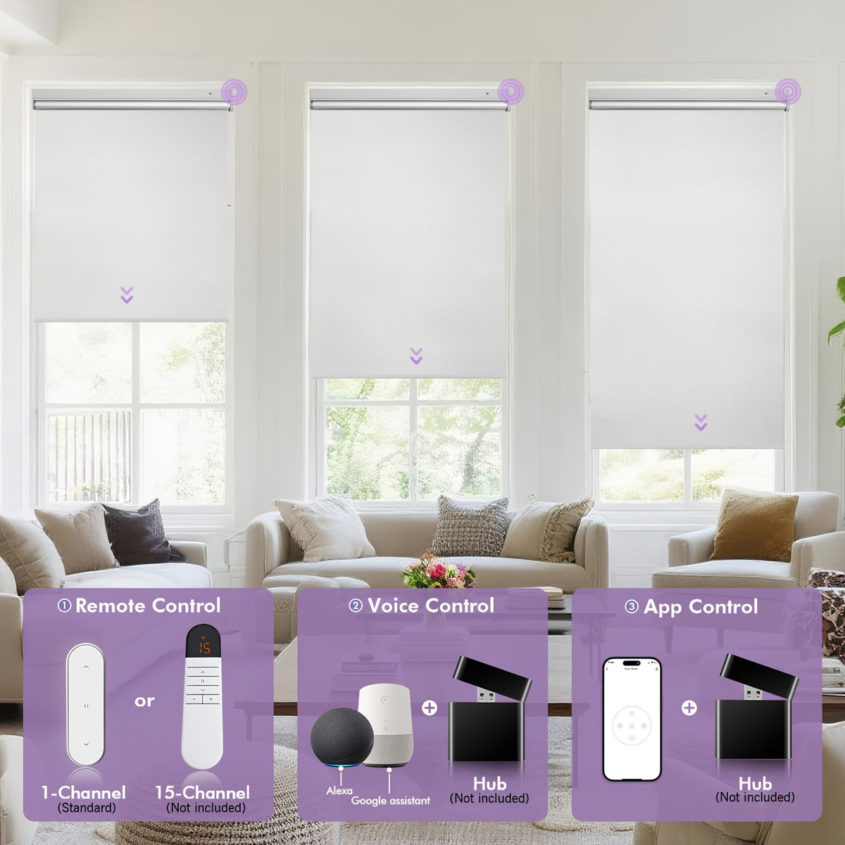Solar Powered Electric Roller Blind Remote Controlled Blackout Shade | Smart Motorized Window Blind Silver-Back Polyester for Home Office, 20 Width Options, White Grey Black