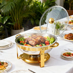 Stainless Steel Chafing Dish Buffet Set 5QT Round - Premium Food Warmer Server with Dome Lid for Parties, Banquets, Weddings & Catering, Available in 1, 2 & 4 Pack Golden Finish