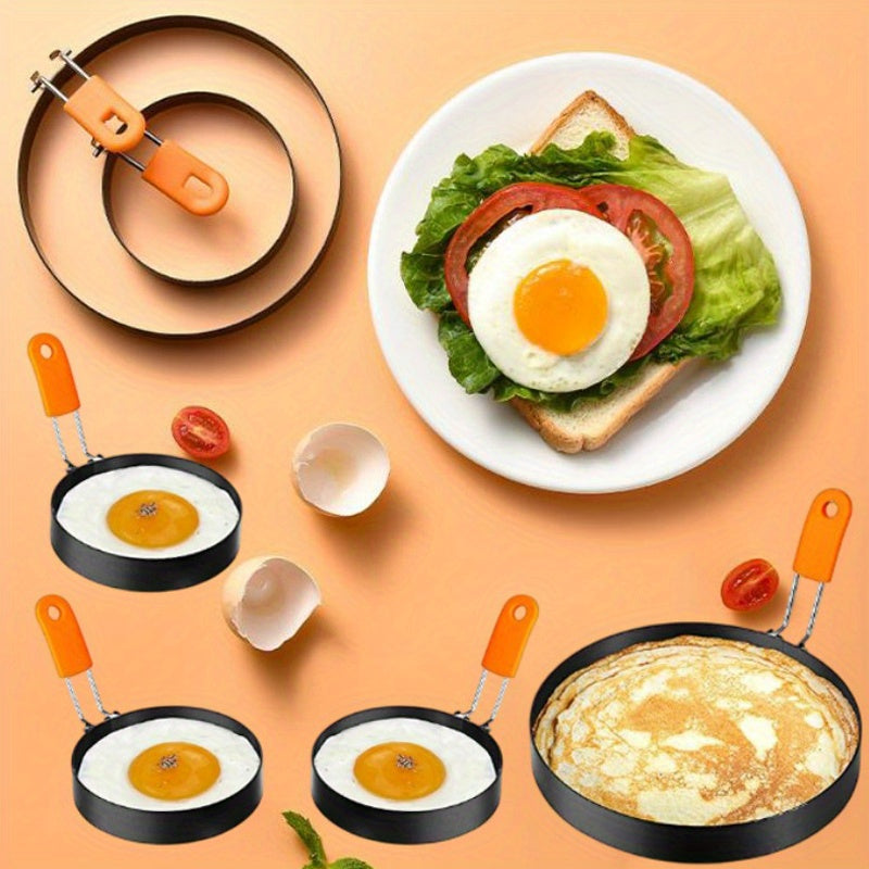 Egg Rings Set 6pcs Nonstick Stainless Steel with Silicone Handle – 4-Inch & 6-Inch Round Pancake Molds for Fried Eggs, Omelets & Breakfast Sandwiches