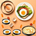 Egg Rings Set 6pcs Nonstick Stainless Steel with Silicone Handle – 4-Inch & 6-Inch Round Pancake Molds for Fried Eggs, Omelets & Breakfast Sandwiches
