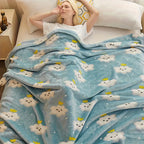 Floral Nap Blanket – Soft Lightweight All-Season Plush Polyester Throw | Blue Cloud & Yellow Flower Design, No Shedding | 3 Sizes
