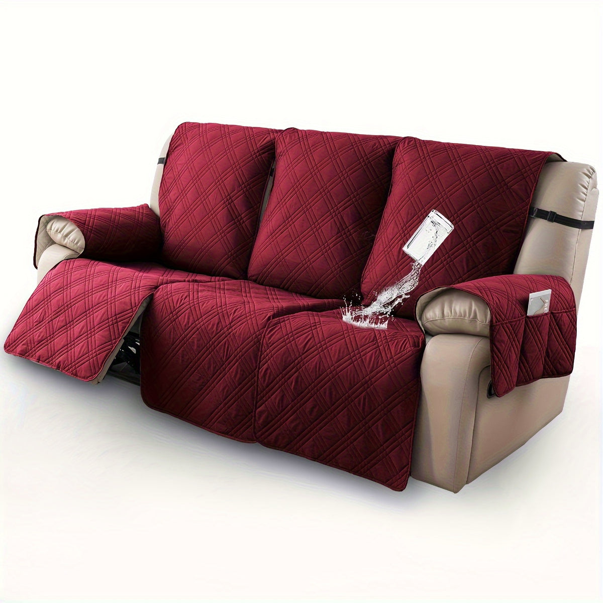 Recliner Slipcovers 3pcs Set – Waterproof Non-Slip Elastic Quilted Recliner Chair Cover Furniture Protector for Living Room Bedroom Office, Valentine's Day Gift Home Decor