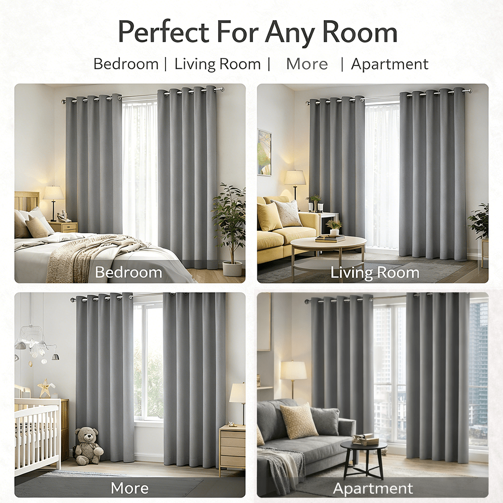 Blackout Curtains 4-Panel Grommet Top 100% Room Darkening Thermal Insulated Drapes | Noise Reducing Light Blocking Window Curtains for Bedroom Living Room, Black Gray Wine Red Dark Green