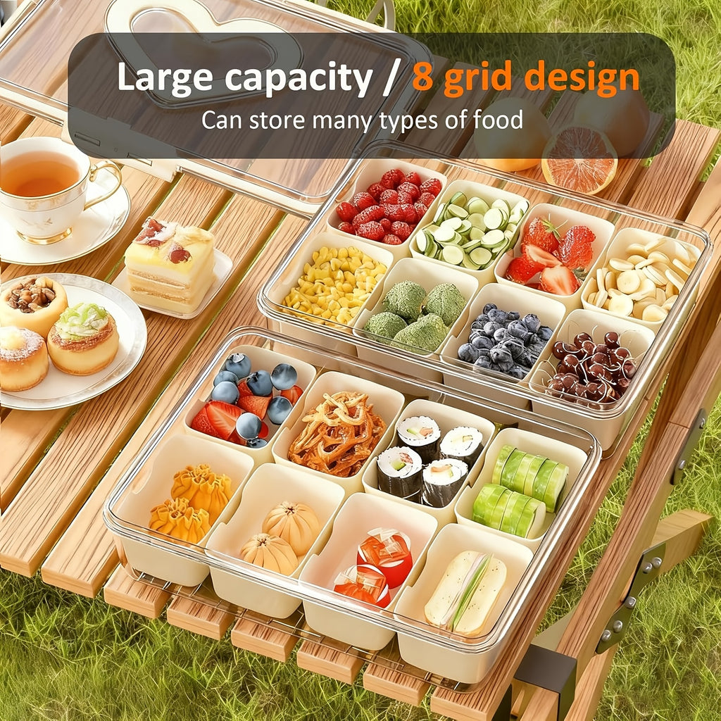Snack Box Container Tray with Lid & Separate Compartments 2-Pack – Dishwasher-Safe PET Plastic Food Storage Organizer for Picnics, Travel, Parties, Lunchboxes & Office