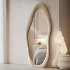 Full Length Mirror 63x24 Inch Irregular Body Floor Mirror with Flannel Frame Leaning Wall Hanging Mirror for Bedroom Entryway Living Room