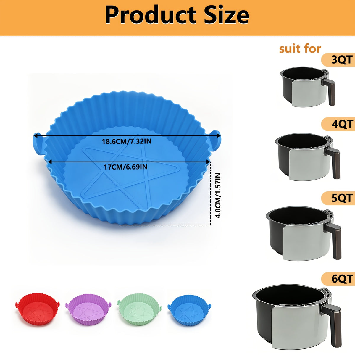 Silicone Air Fryer Liners Set of 4 - Non-Stick Reusable Air Fryer Liner Pot Heat Resistant to 446°F, Oven & Microwave Safe - Fits Most Air Fryers, Easy Cleanup Kitchen Accessory