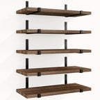 Rustic Floating Shelves Set of 5 Wood Wall Shelves 15.8x4.7 Inch for Bedroom Living Room Kitchen Bathroom Office Plant Display Home Decor Dark Brown Light Brown Black Gold