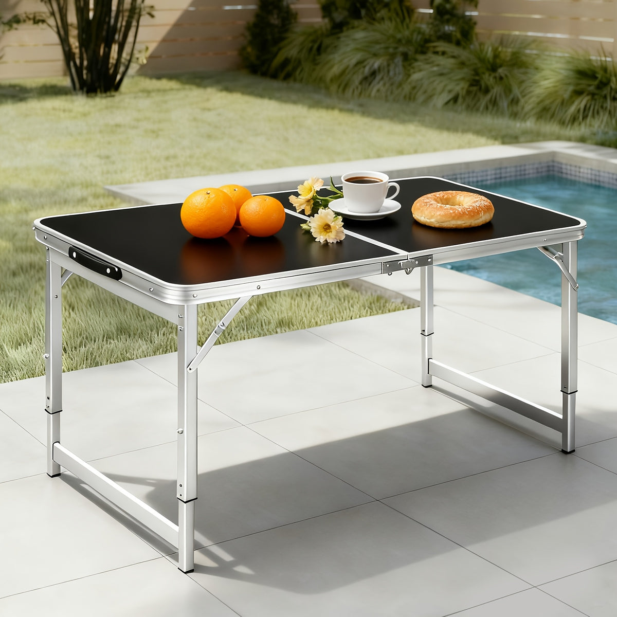 Folding Table 4ft 6ft Lightweight Portable Table Indoor Outdoor Picnic Camping Board Game with Carrying Handle Locks White
