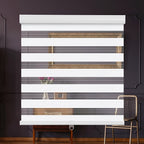 Cordless Zebra Roller Shades with Metal Valance – Dual Layer Day Night Privacy Light Filtering Auto-Stop Window Blinds 18–72” Wide White & Light Grey