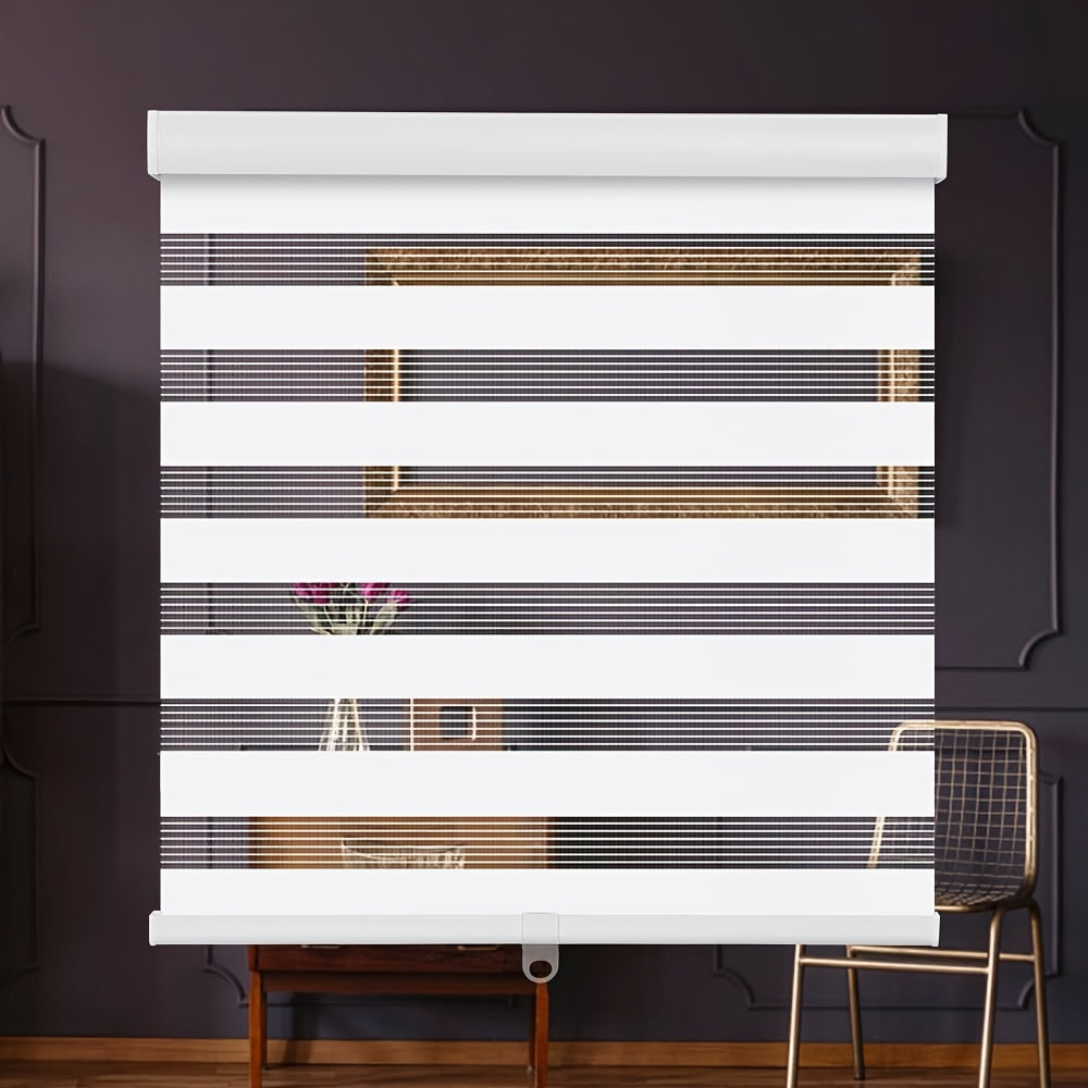Cordless Zebra Roller Shades with Metal Valance – Dual Layer Day Night Privacy Light Filtering Auto-Stop Window Blinds 18–72” Wide White & Light Grey