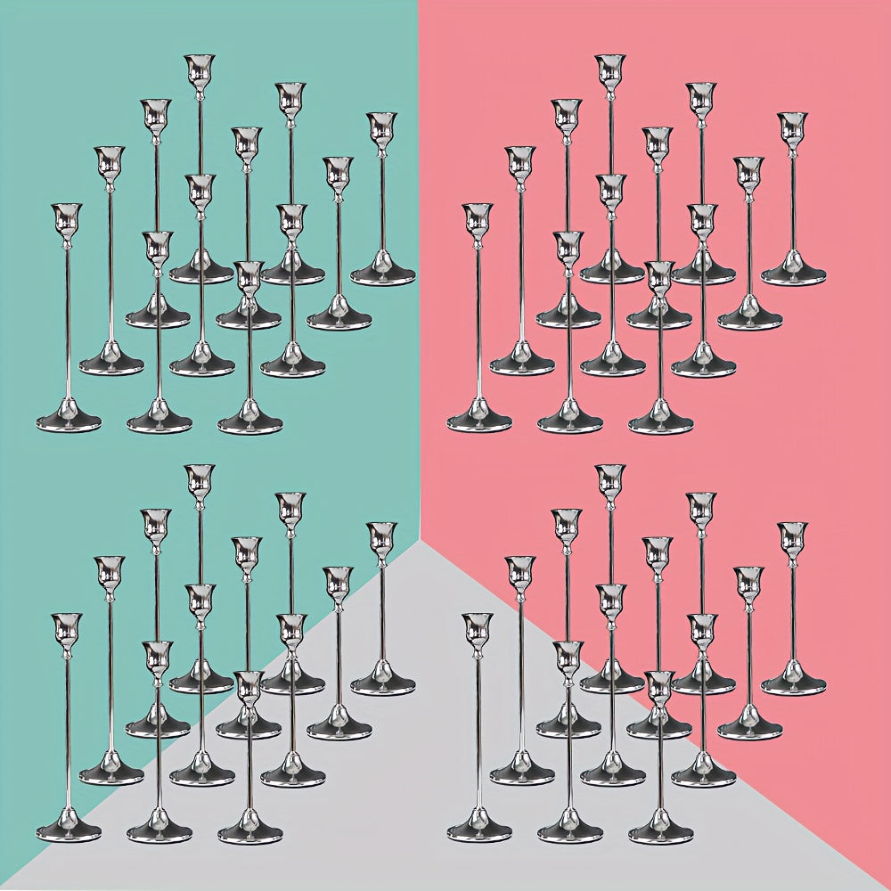 Copper Taper Candle Holders Set 30/36/48 Pcs Retro Minimalist Candlestick for Dining Table Wedding Birthday Christmas Fireplace Home Decor