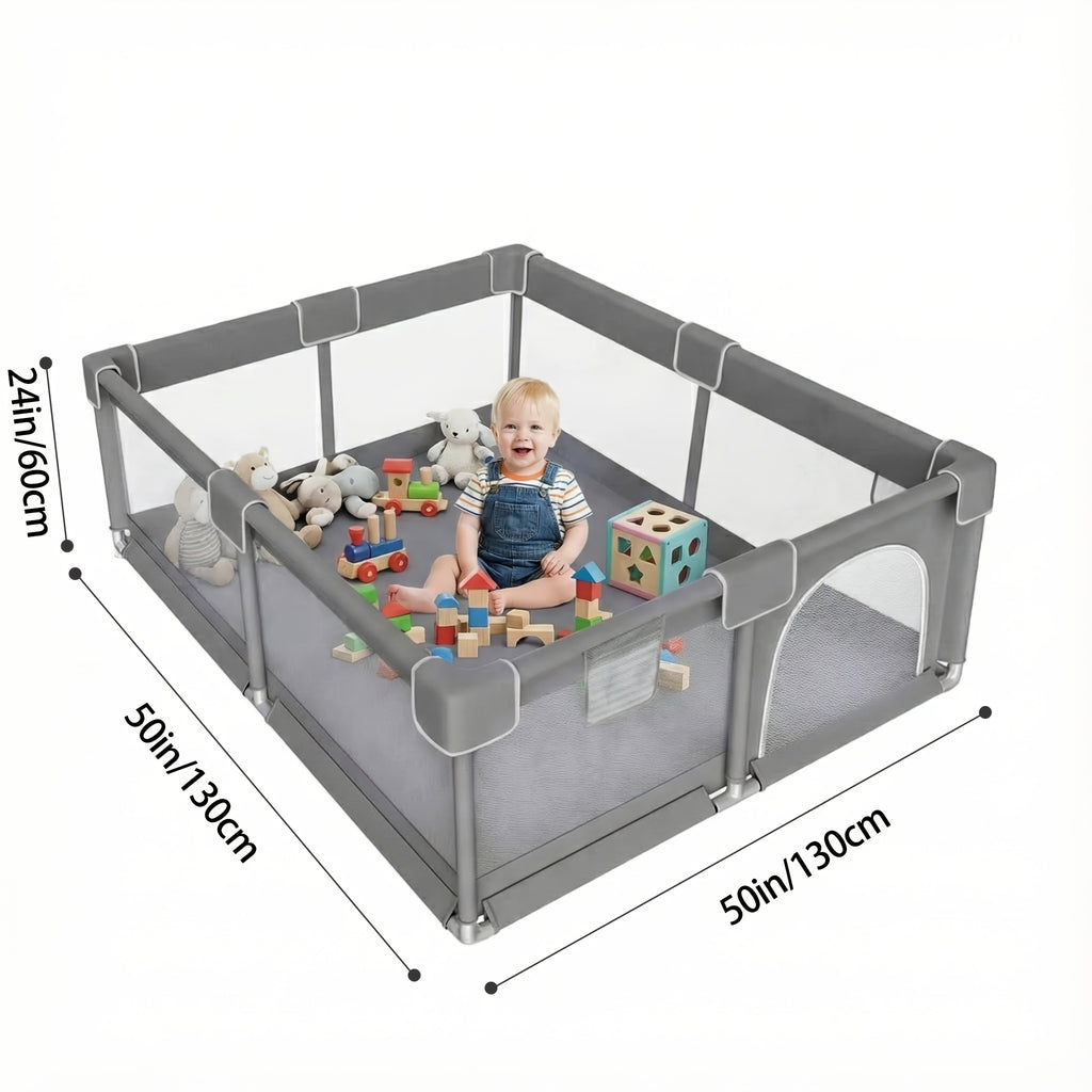 Baby Playpen 50x50 Inch Play Pen for Babies Toddlers Indoor Outdoor Baby Fence Play Yard Breathable Mesh Anti-Fall Safe Activity Center Grey