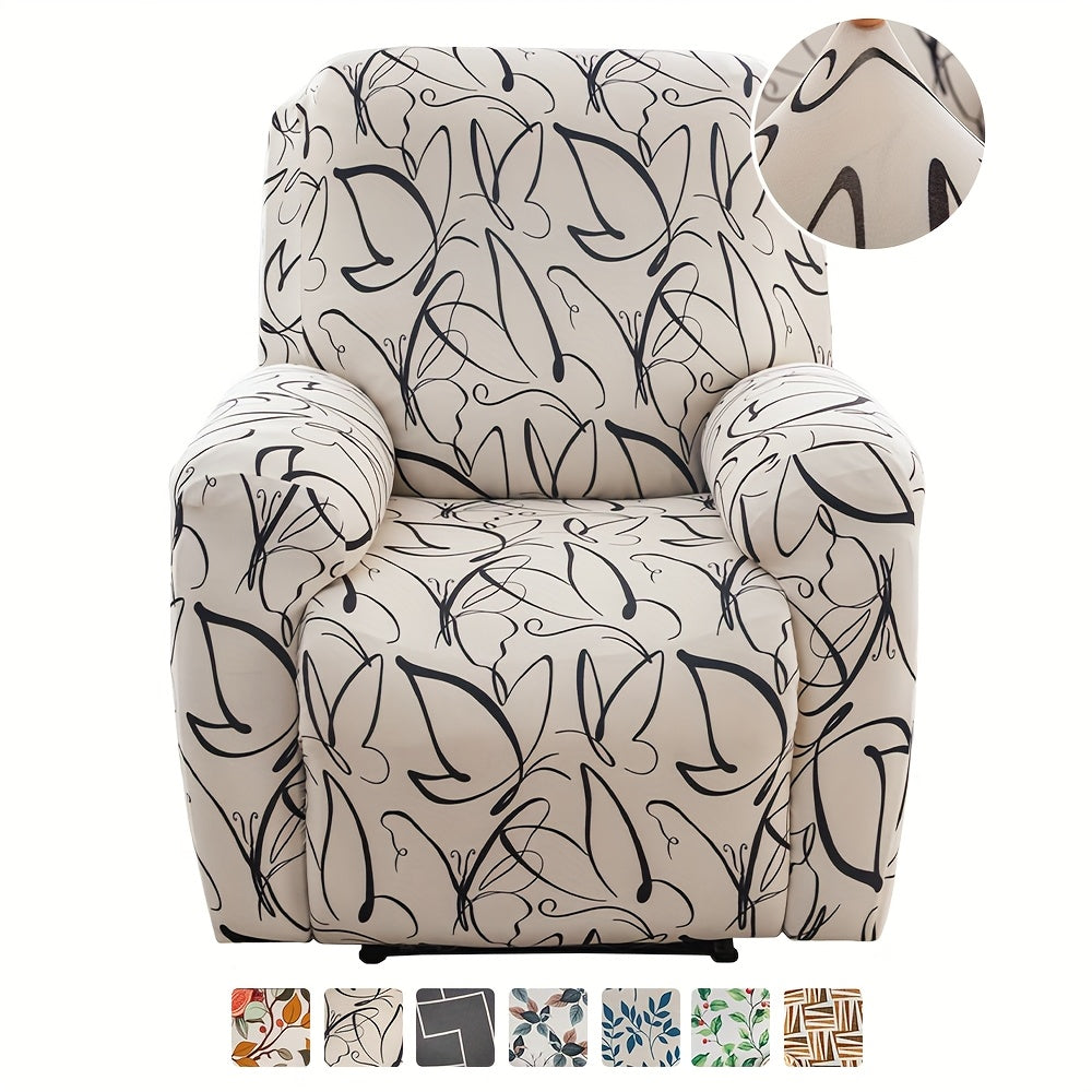 Recliner Slipcover Set of 4 with Side Pocket, Extra Large Jacquard Stretch Furniture Protector Cover, Elastic Band Closure, 92% Polyester All-Season Recliner Chair Cover for Living Room, 10 Patterns