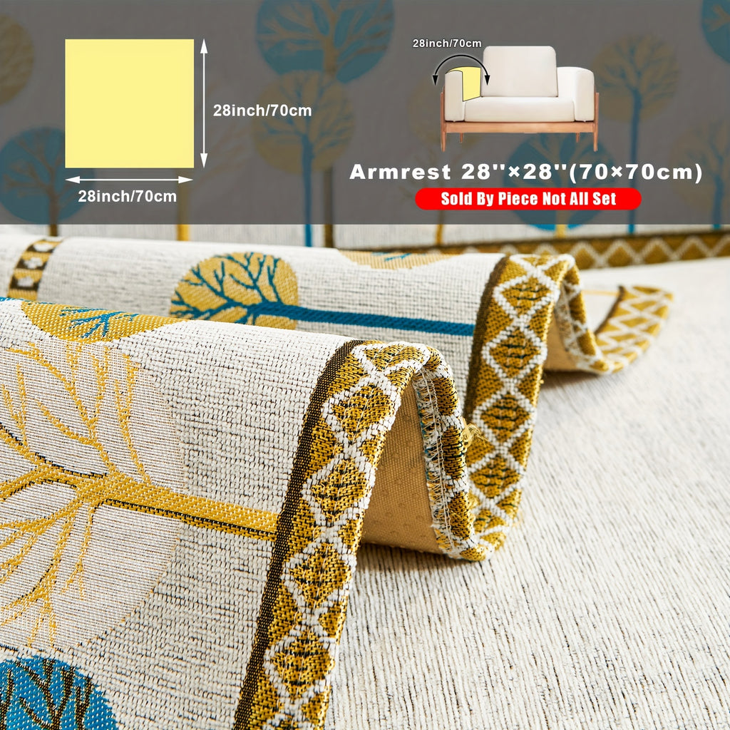 Bohemian Chenille Sofa Cover Tree Embroidery Print Thick Non-Slip Pet Friendly One-Piece Couch Protector Armchair Loveseat 3 4 Seater