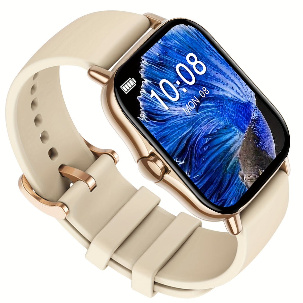 Large Screen Smartwatch with HD Voice Call, Multiple Sports Modes, Sleep Detection & Customizable Watch Faces – Compatible with Android & iPhone, Silicone Band