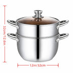 304 Stainless Steel Stackable Steamer Pot with Tempered Glass Lid – 2-Tier or 5-Tier Heavy-Duty Steam Cooker for Dumplings Vegetables Pasta Meat, Home & Commercial