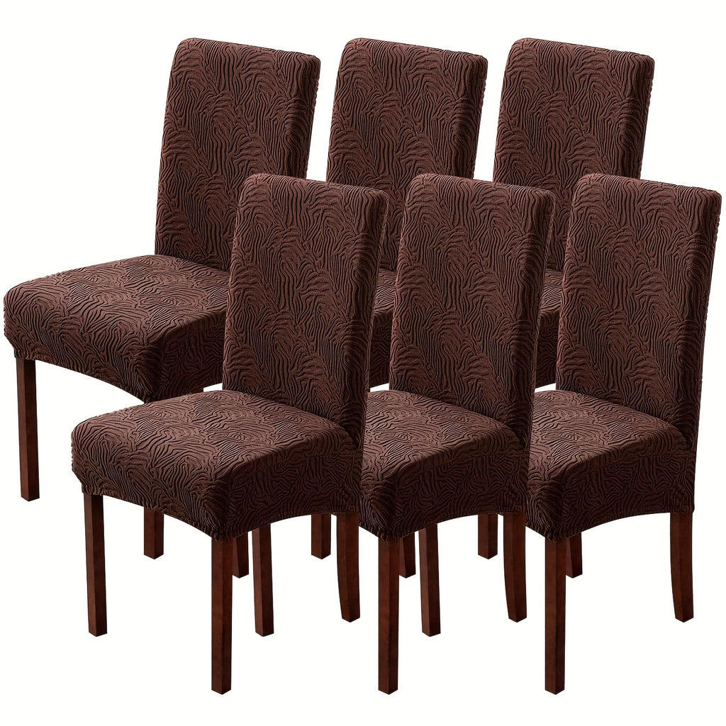 Stretch Jacquard Dining Chair Covers 4/6 Pack – Polar Fleece Slipcovers with Elastic Band, Removable Washable Chair Protector for Dining Room Kitchen Hotel Restaurant Home Decor
