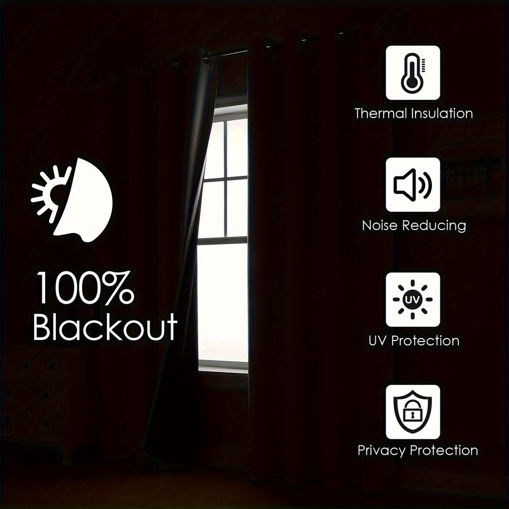 Complete Blackout Curtains 4-Panel Set – Black-Coated Film Thermal Insulated Grommet Top Curtains for Bedroom | Total Light Blocking Window Panels