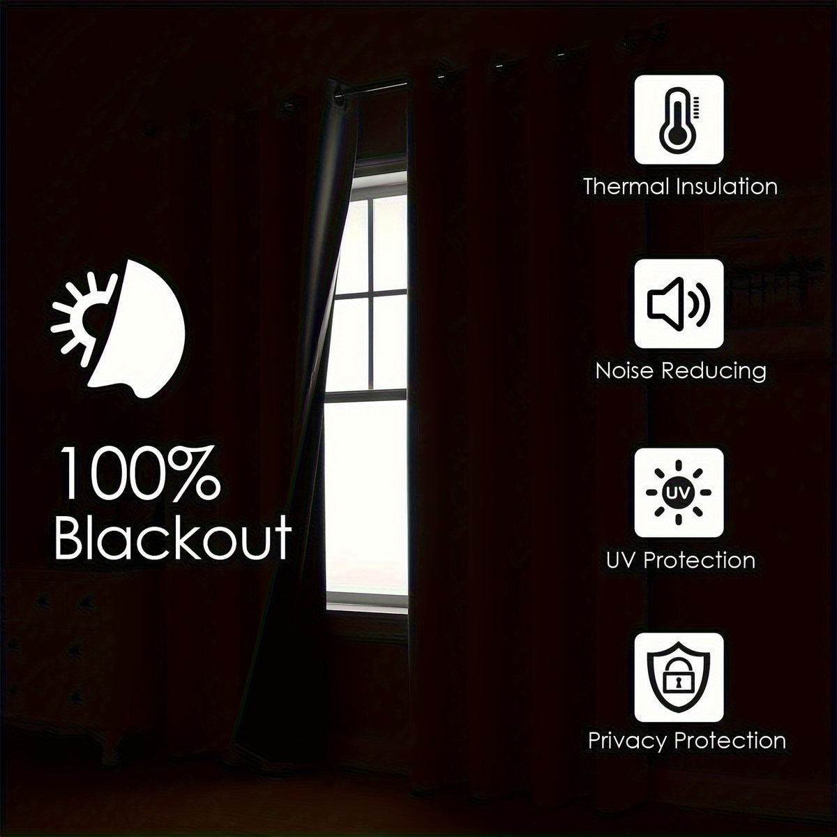 Complete Blackout Curtains 4-Panel Set – Black-Coated Film Thermal Insulated Grommet Top Curtains for Bedroom | Total Light Blocking Window Panels