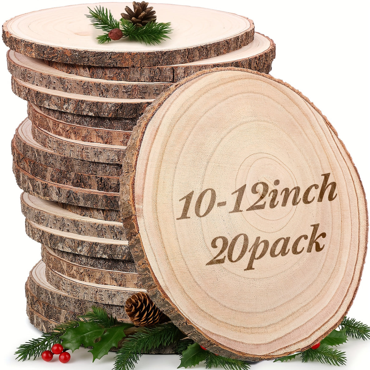 Large Wood Slices 10-12 Inch – 10-Pack Unfinished Natural Wood Rounds for DIY Crafts, Rustic Wedding Centerpieces & Table Decor (Non-Food Contact)
