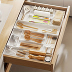 Expandable Kitchen Utensil Drawer Organizer Tray with Adjustable Dividers – Multiple Compartments for Forks, Spoons, Knives & Chopsticks, Durable Plastic, Extra Large 4-Direction Extension for Home Kitchen
