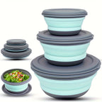 3-Pack Foldable Silicone Camping Bowls with Lids - Collapsible Stackable Food Containers with Storage Bag for Camping Hiking Salads Lunches, Rust-Proof PP, Pink Blue