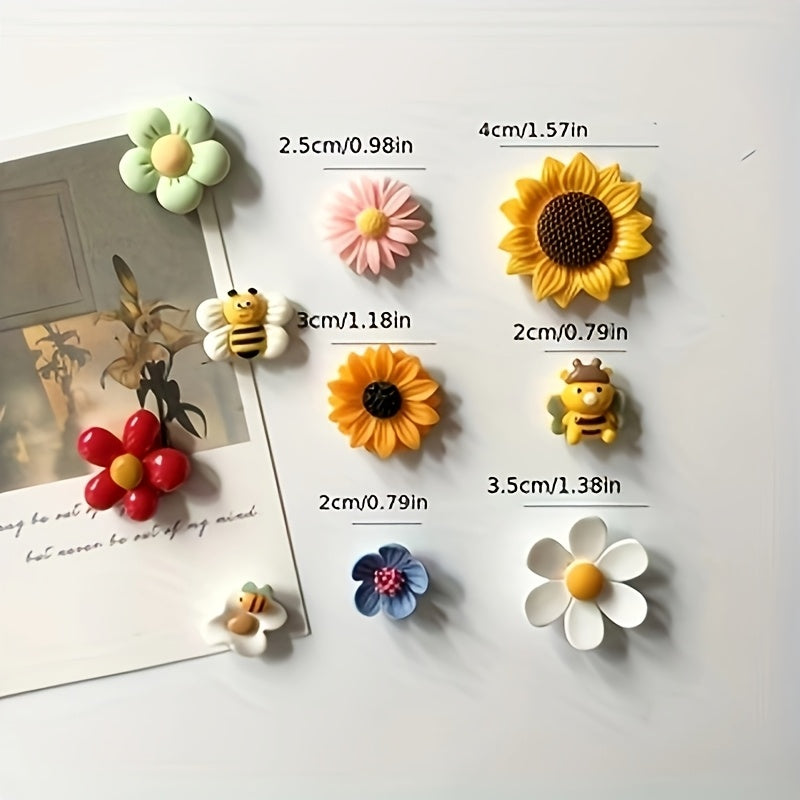Fridge Magnets with Photo Message Holders Set of 5 – Flower & Bee Multicolor Oval Refrigerator Magnets for Home, Office & Holiday Gifts, Cute Decorative Photo Display Magnets