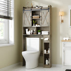 Farmhouse Over Toilet Cabinet with Sliding Doors Engineered Wood Adjustable Shelf Toilet Paper Holder Stand Space Saving Bathroom Storage No Wall Mount Multiple Colors