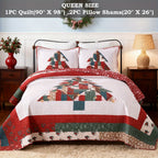 Christmas Quilt Set Queen King 3 Piece – Rustic Lodge Deer Snowman Snowflake Holiday Bedding Ensemble, Quilted Bedspread Coverlet with Pillow Shams, Machine Washable Lightweight Comforter