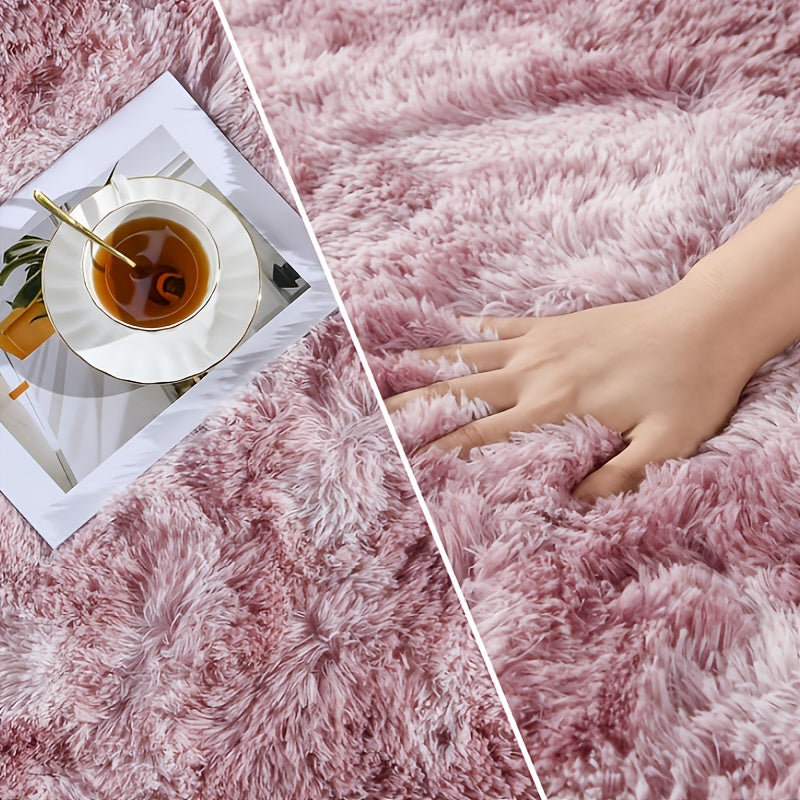 Tie-Dye Plush Shag Rug Non-Slip Machine Washable Furry Floor Carpet for Living Room Bedroom Office Multiple Sizes Tie-Dye Pink Tie-Dye Coffee