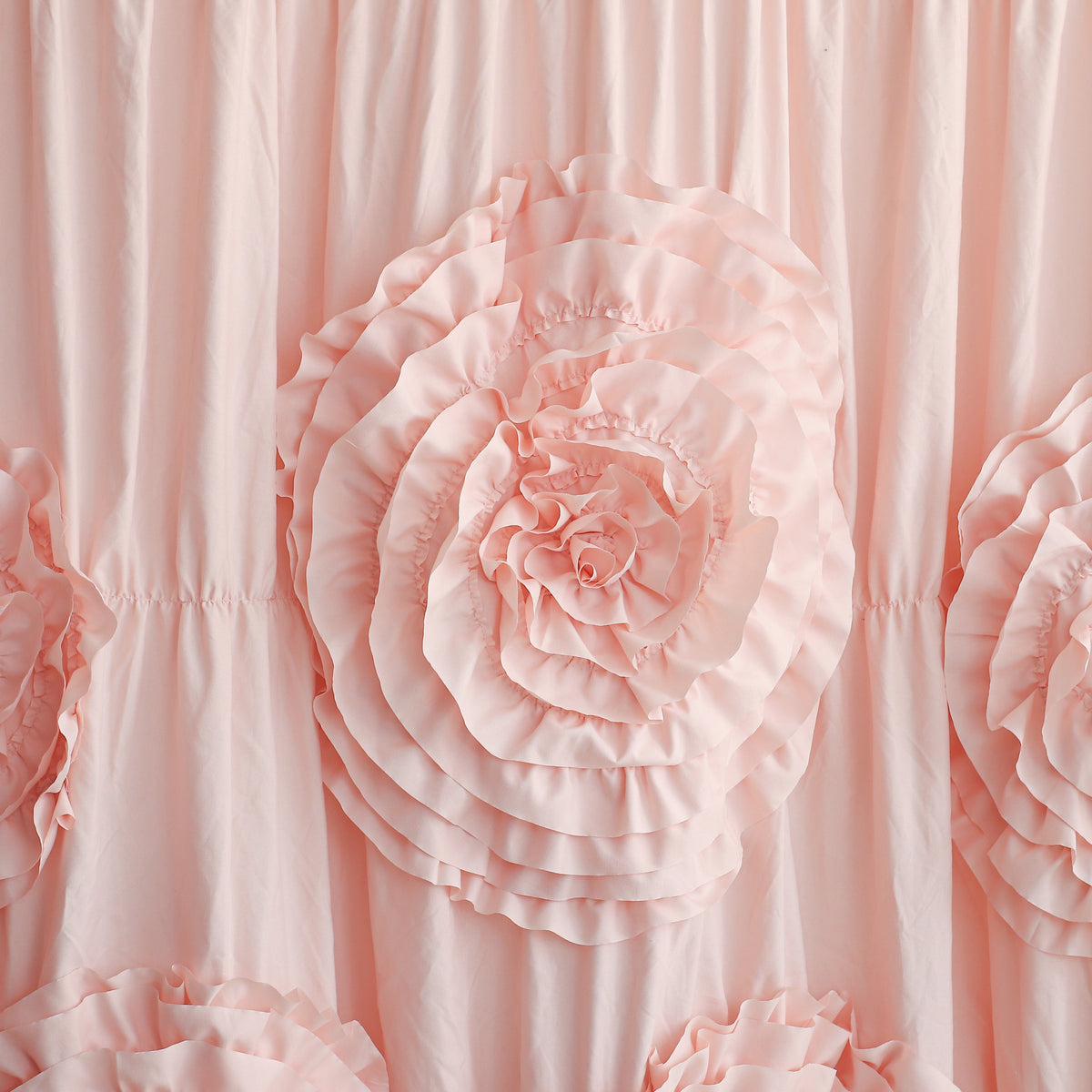 Ruffled Shower Curtain Farmhouse 72x72 - Handmade 3D Flower Vintage Ruched Fabric Bathroom Curtain, Victorian Romantic Luxury Decor, Black Pink Camel, Waterproof Microfiber 12 Holes