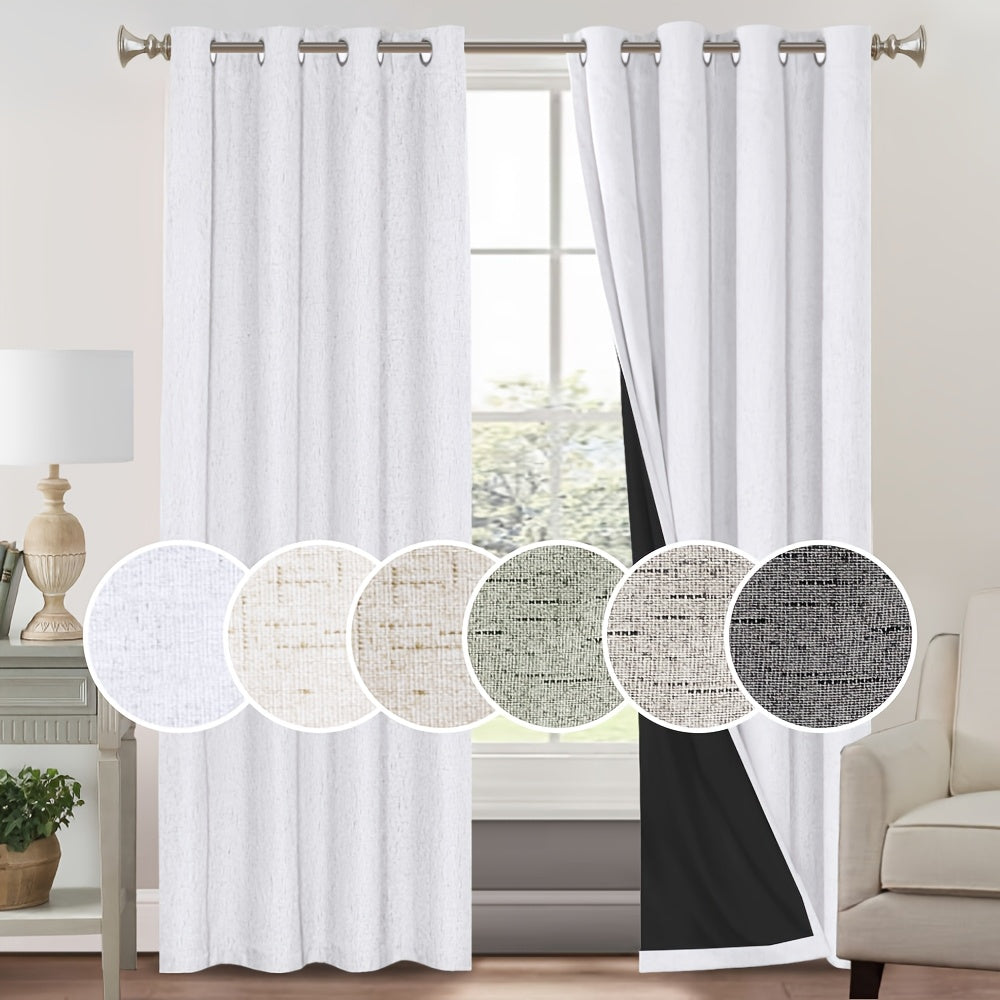 100% Blackout Linen Textured Curtains – Thermal Insulated Noise Reducing Grommet Window Drapes | 2-Panel Set for Bedroom, Living Room & Hall | 6 Neutral Colors