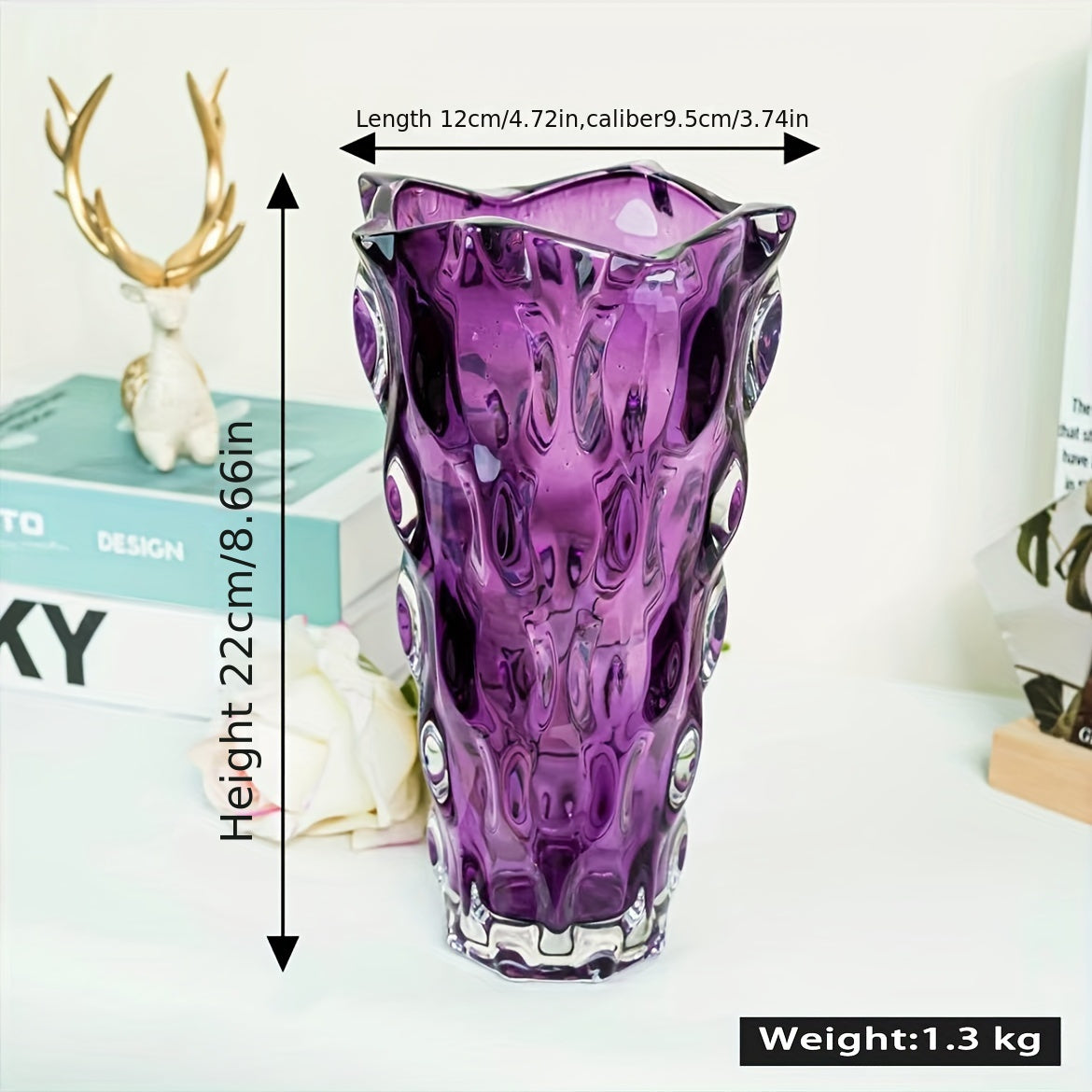 Handmade Purple Crystal Glass Vase – Irregular Striped Decorative Flower Arrangement Vase for Living Room, Office, Desktop, Wedding & Party, Luxury Home Ornament