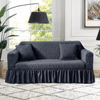 Velvet Jacquard Sofa Cover Ruffle Detail – Non-Slip Dustproof Soft Breathable Slipcover, Machine Washable All-Season, Polyester Spandex, 1/2/3/4 Seater, Grey