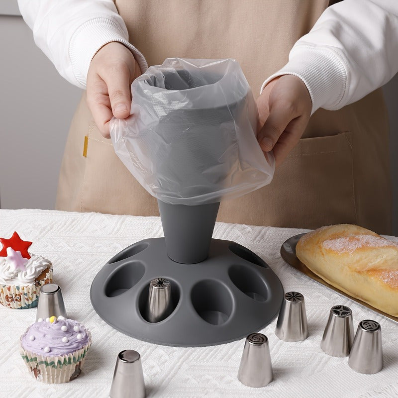 Piping Bags and Tips Set 17pcs Cake Decorating Kit with Icing Bag Holder – Multiple Nozzle Shapes for Professional & Home Baking