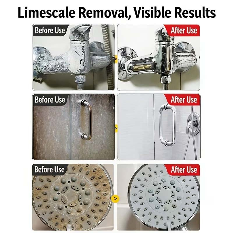 Showerhead & Bathroom Limescale Remover Spray Kit – Removes Mineral Blockages, Restores Glass & Mirrors, No-Scrub for Bathtub, Sink & Toilet