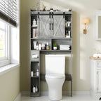 Farmhouse Over Toilet Cabinet with Sliding Doors Engineered Wood Adjustable Shelf Toilet Paper Holder Stand Space Saving Bathroom Storage No Wall Mount Multiple Colors