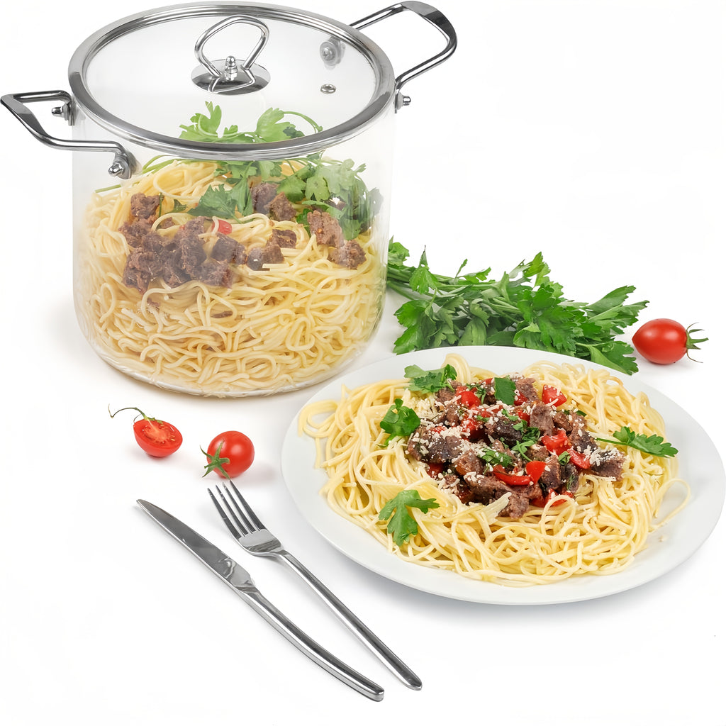 Stainless Steel Handle Glass Pot with Lid – Non-Stick Heat-Resistant Soup Stew Pot, Induction & Electric Ceramic Stove Compatible, 3.5L or 5.5L, Includes Insulation Pad & Scouring Pad