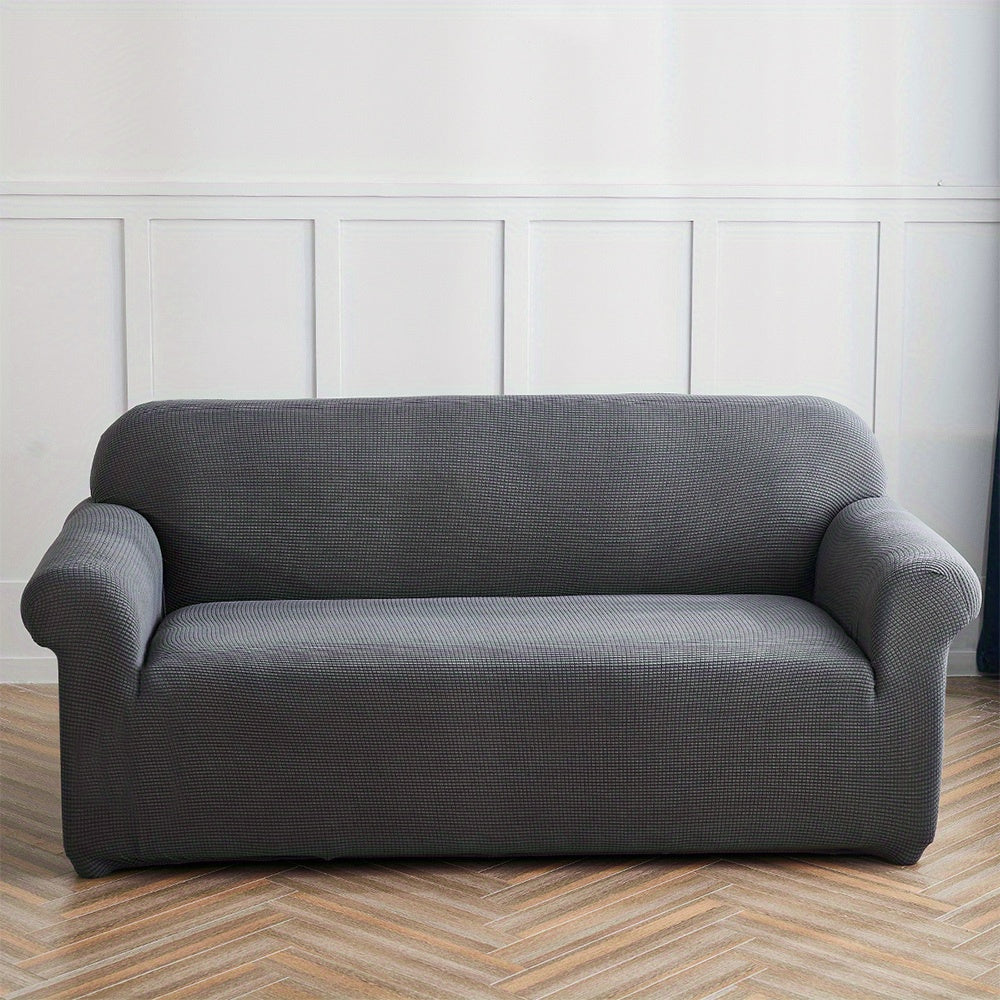Solid Color Jacquard Sofa Cover Full Coverage High Stretch Non-Slip Machine Washable All Season Pet Friendly Couch Protector Living Room Office