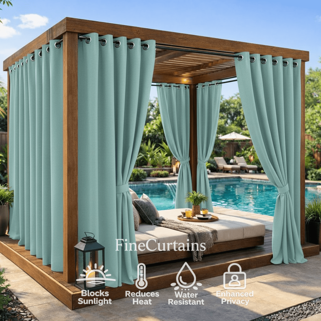Outdoor Semi-Blackout Curtains Waterproof Grommet Top 4 Panels, Weather-Resistant Privacy Panels for Patio Pergola Gazebo Porch, 9 Colors 6 Sizes