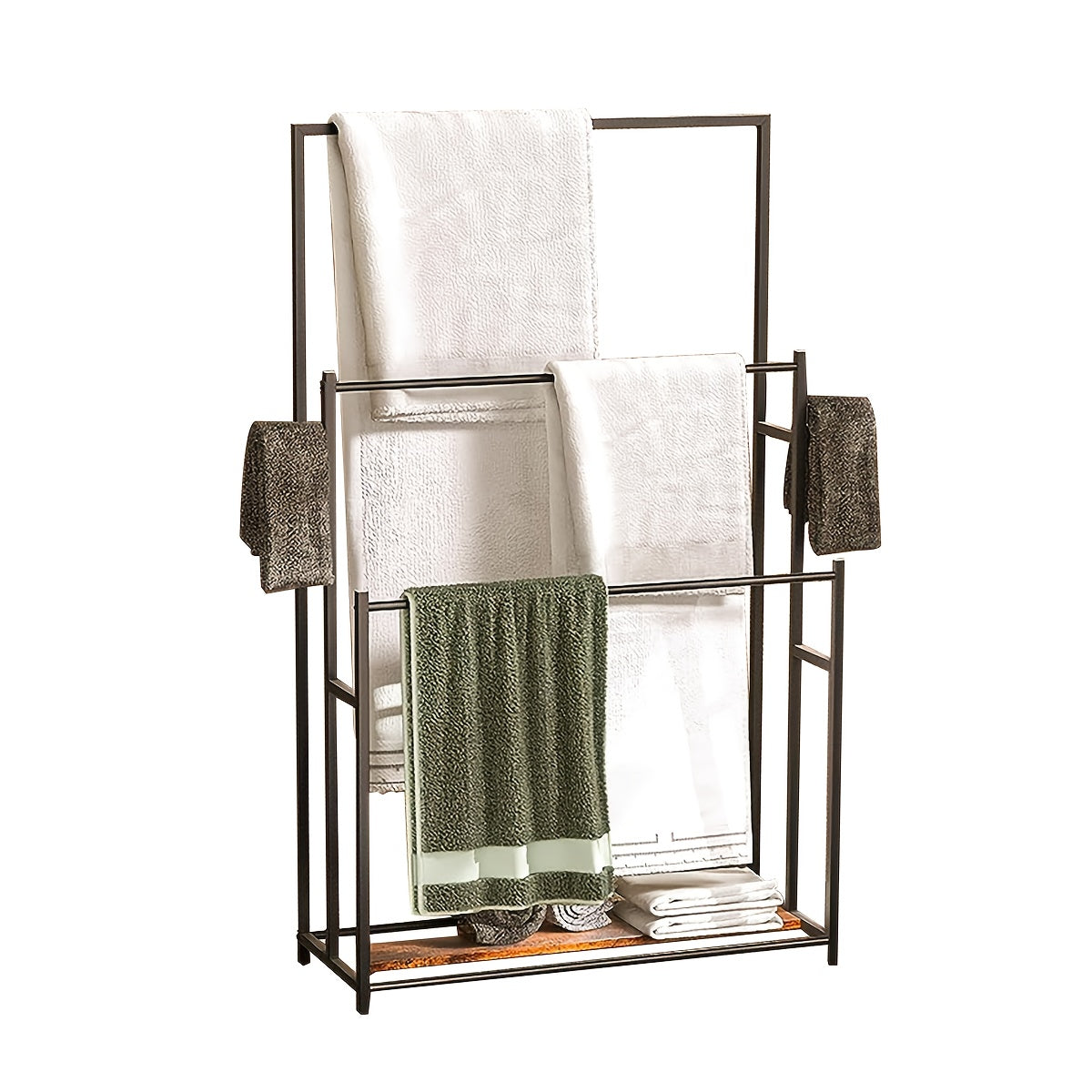 47-Inch Free Standing Towel Rack 3-Tier – Oversized Floor Bath Towel Drying Valet Holder | Blanket & Quilt Rack Stand for Bathroom, Bedroom, Pool, Beach, Hot Tub & Gym | Small & Floor Models