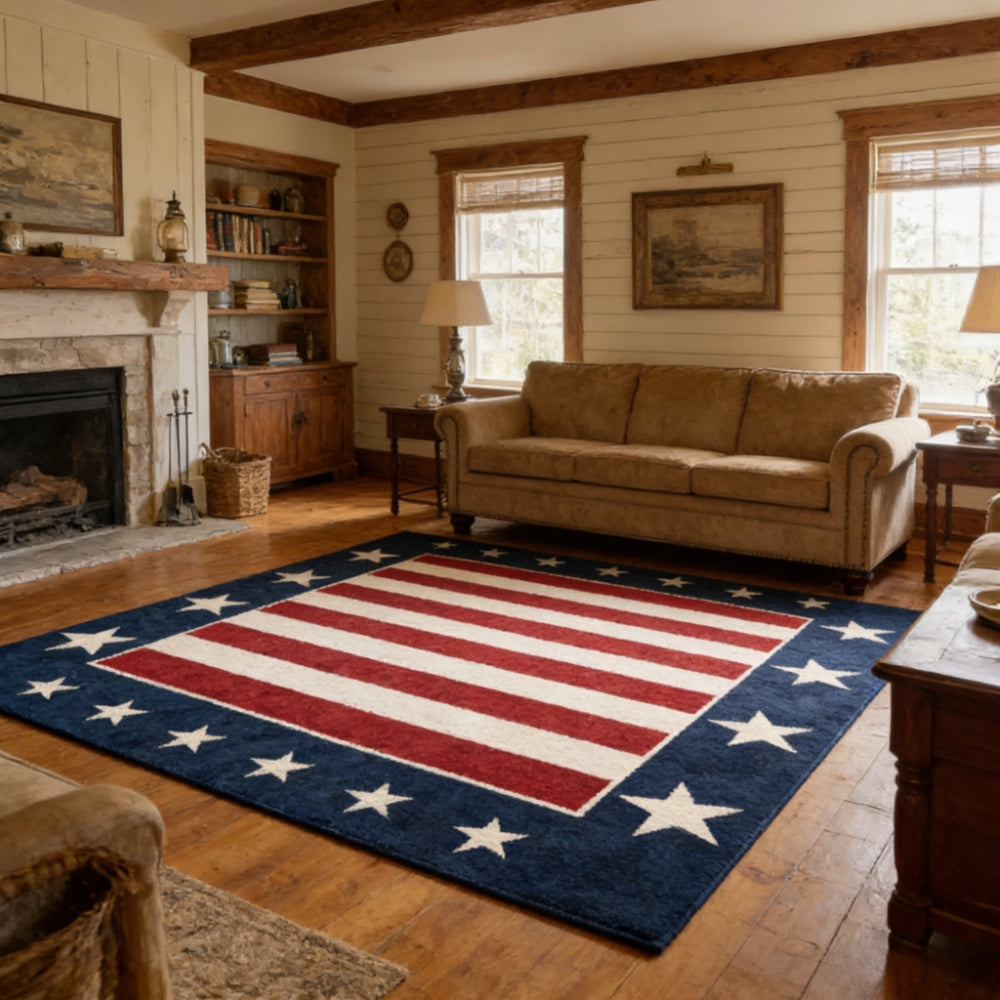 American Flag Area Rug – Machine Washable Velvet Patriotic Rug for Living Room, Bedroom & Outdoor | Soft Non-Slip Floor Mat 56x80in