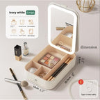 Lighted Makeup Storage Box with Rechargeable LED | Large Capacity Portable Cosmetics Organizer Case | Luxury Vanity Gift for Women | Beige