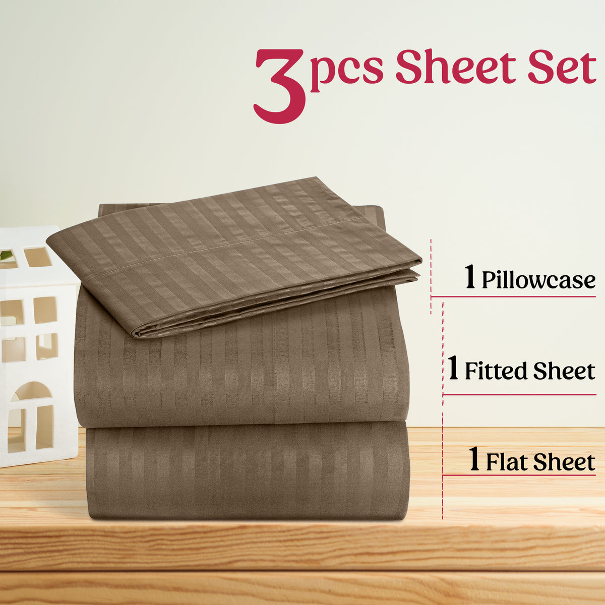 Luxury Striped Bed Sheet Set 3 or 4 Pcs – Hotel-Quality Deep Pocket 16", Extra Soft Breathable Cooling Sheets, Wrinkle & Fade Resistant, Twin Twin XL Full Queen King Cal King, 11 Colors