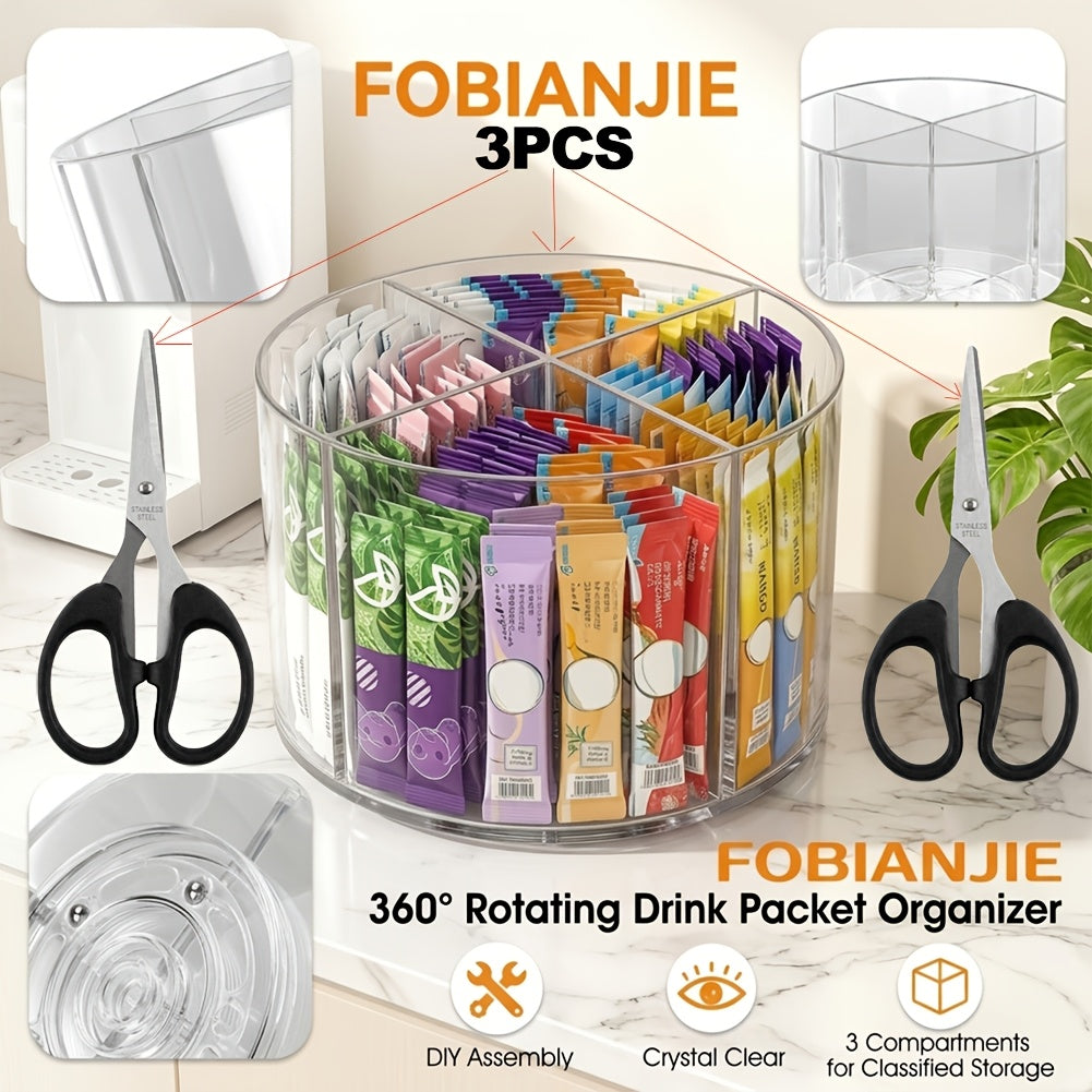 Lazy Susan Organizer Rotating Drink Mix Packet Holder Clear Turntable with Dividers for Powder Packets Water Flavor Packets Pantry Counter